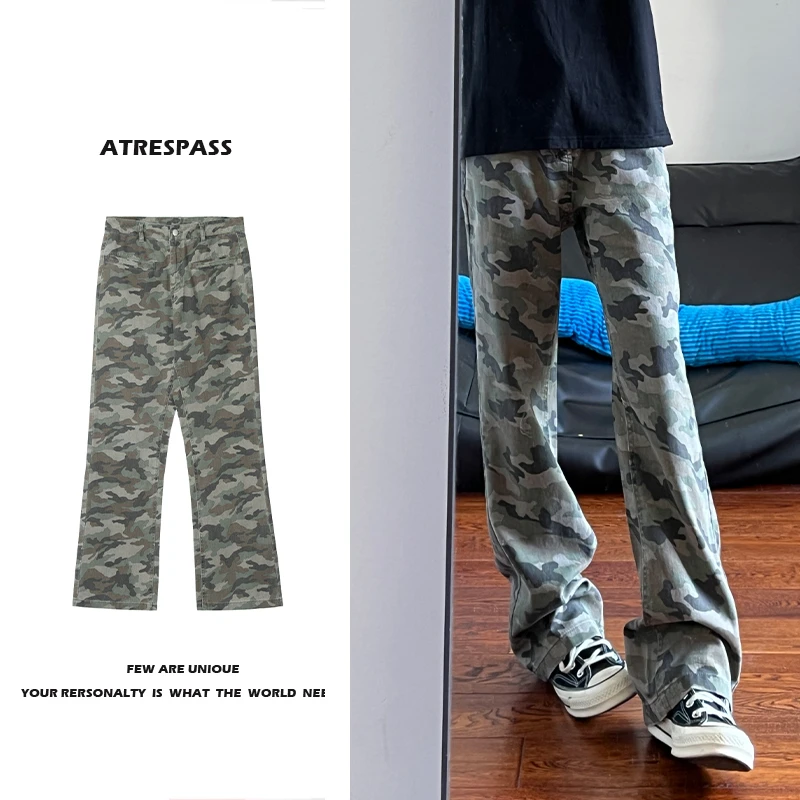 ATRESPASS 窄版直筒迷彩裤男女同款美式复古百搭休闲cleanfit裤子