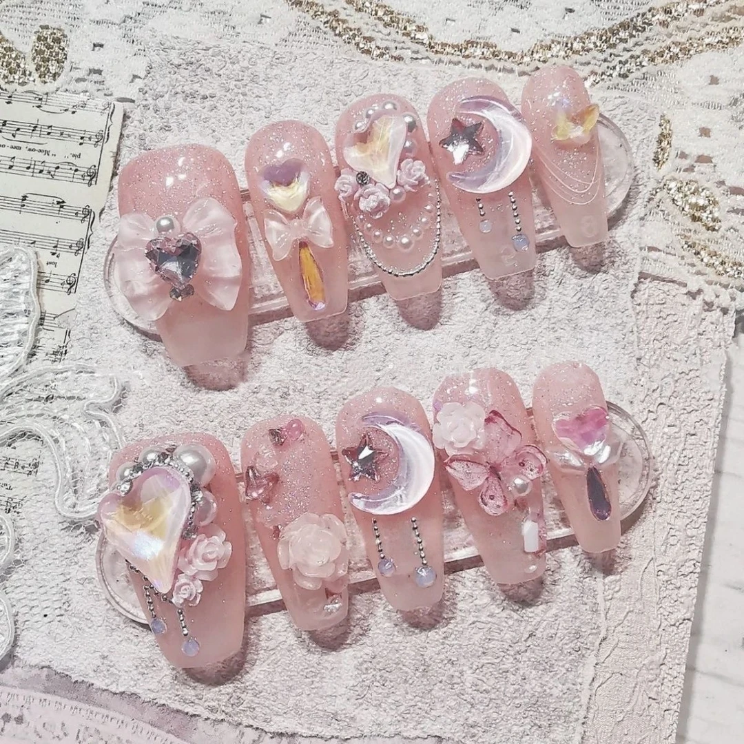 手工定制穿戴甲高级穿戴美甲短款美甲穿戴甲纯手工学生穿戴甲短款