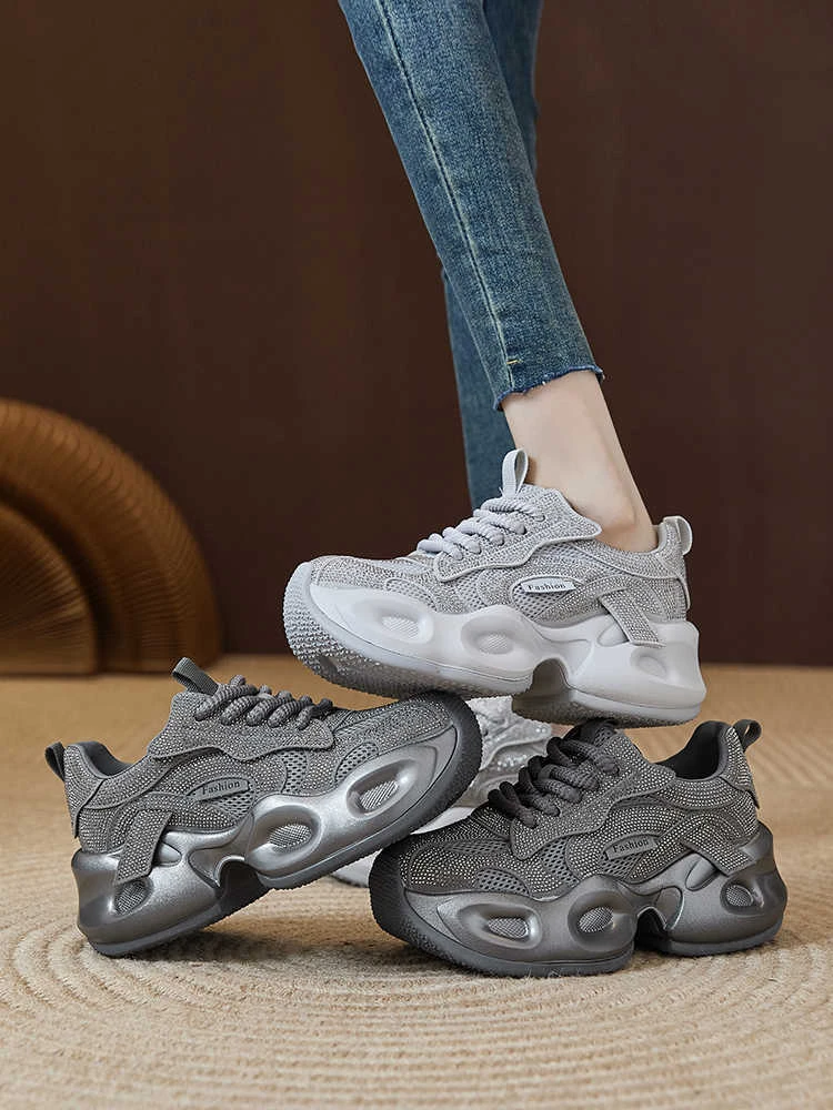 黑色老爹鞋女满钻重工女鞋24秋季新款厚底运动休闲鞋潮qyf