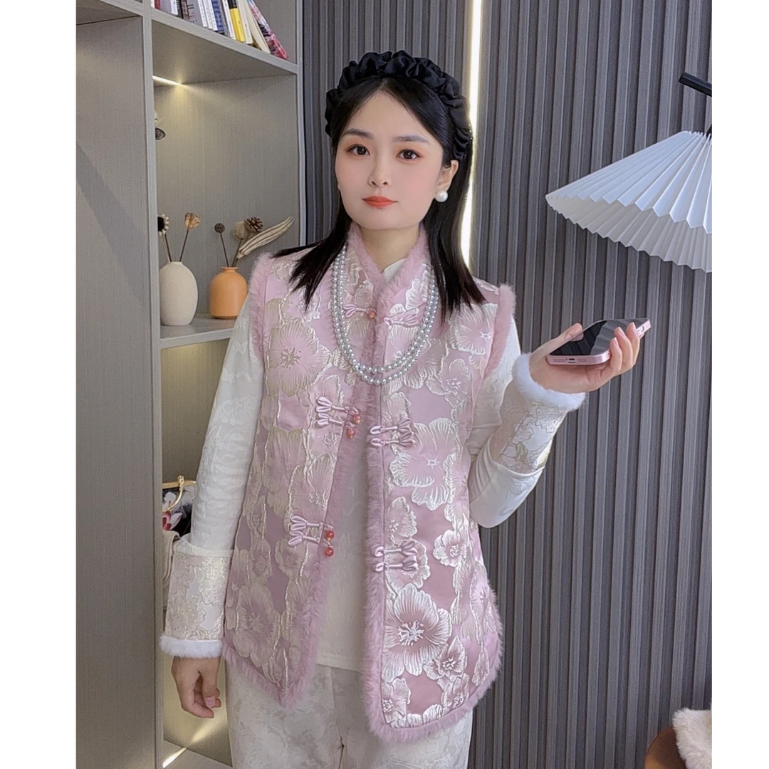 【海棠锦簇】新中式国风加厚夹棉时尚轻奢织锦提花马甲冬季新款马夹