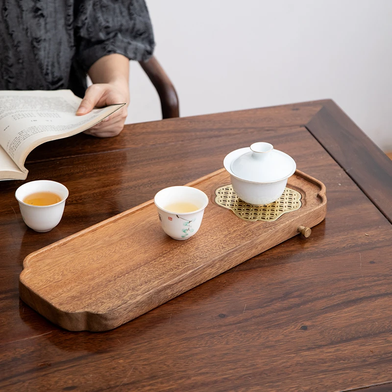 胡桃木排水式茶盘新中式小型干泡台实木功夫茶具家用简约小干泡盘