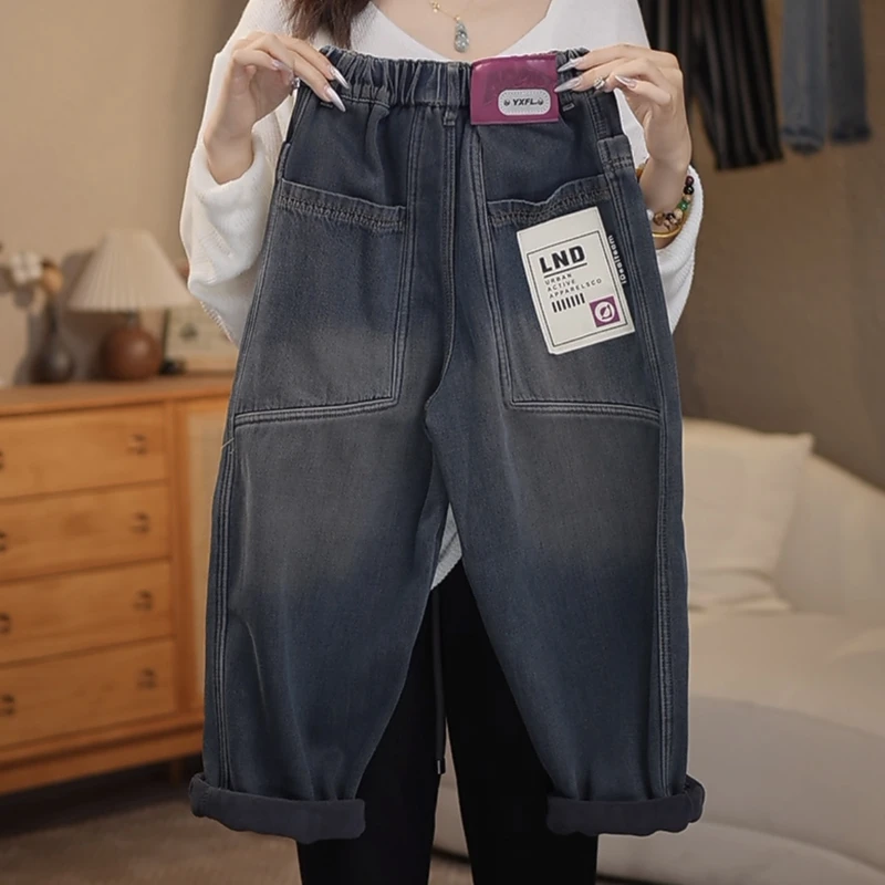 男童新牛仔裤加绒裤子儿童2024新款秋冬装中大童宽松长裤帅气潮童