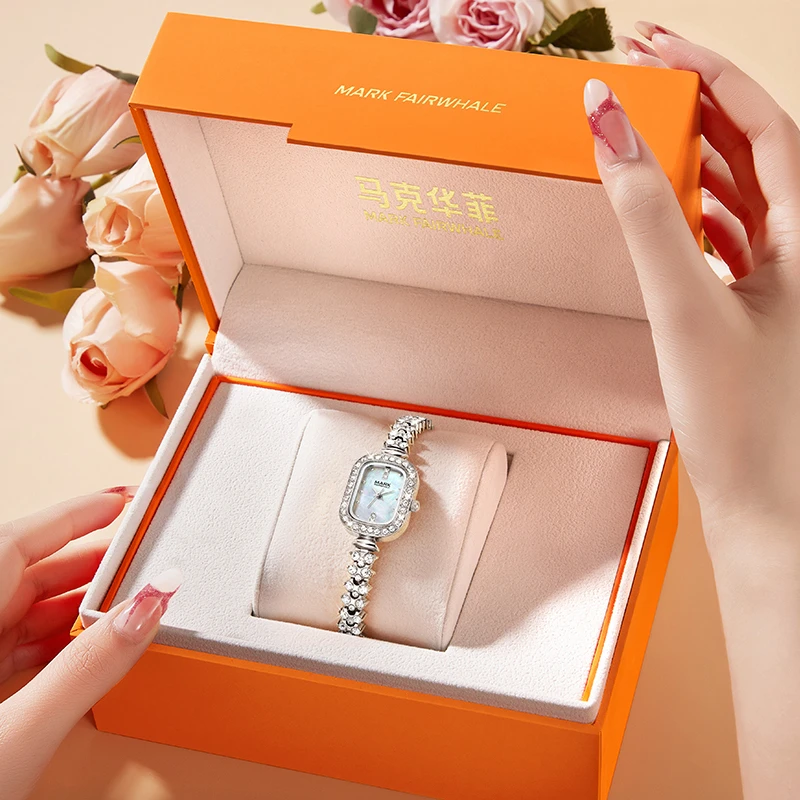 马克华菲小龙女系列手表女士银色镶钻小众气质腕表3010