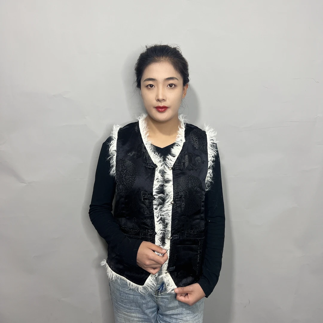 女士新款冬季保暖绸缎加绒无袖马甲 西藏藏装内搭马夹时尚