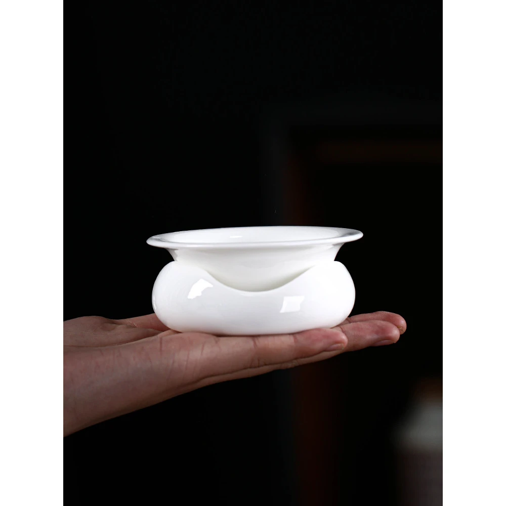 【福器】羊脂玉全瓷茶漏白瓷全瓷一体细密滤孔一套带底座8319茶器