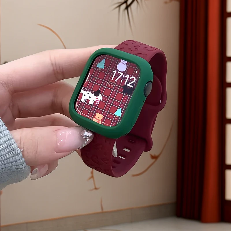 适用iwatch S9表带applewacthS2/S8硅胶可爱花纹苹果手表S7表带女