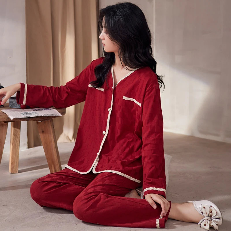 睡衣女春秋季纯棉长袖高级感两件套装显瘦奢华小香风甜美家居服薄