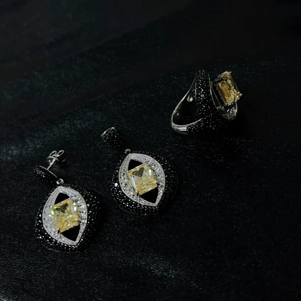 925银耳饰 雨熙家意大利进口彩石高级定制耳环戒指3445