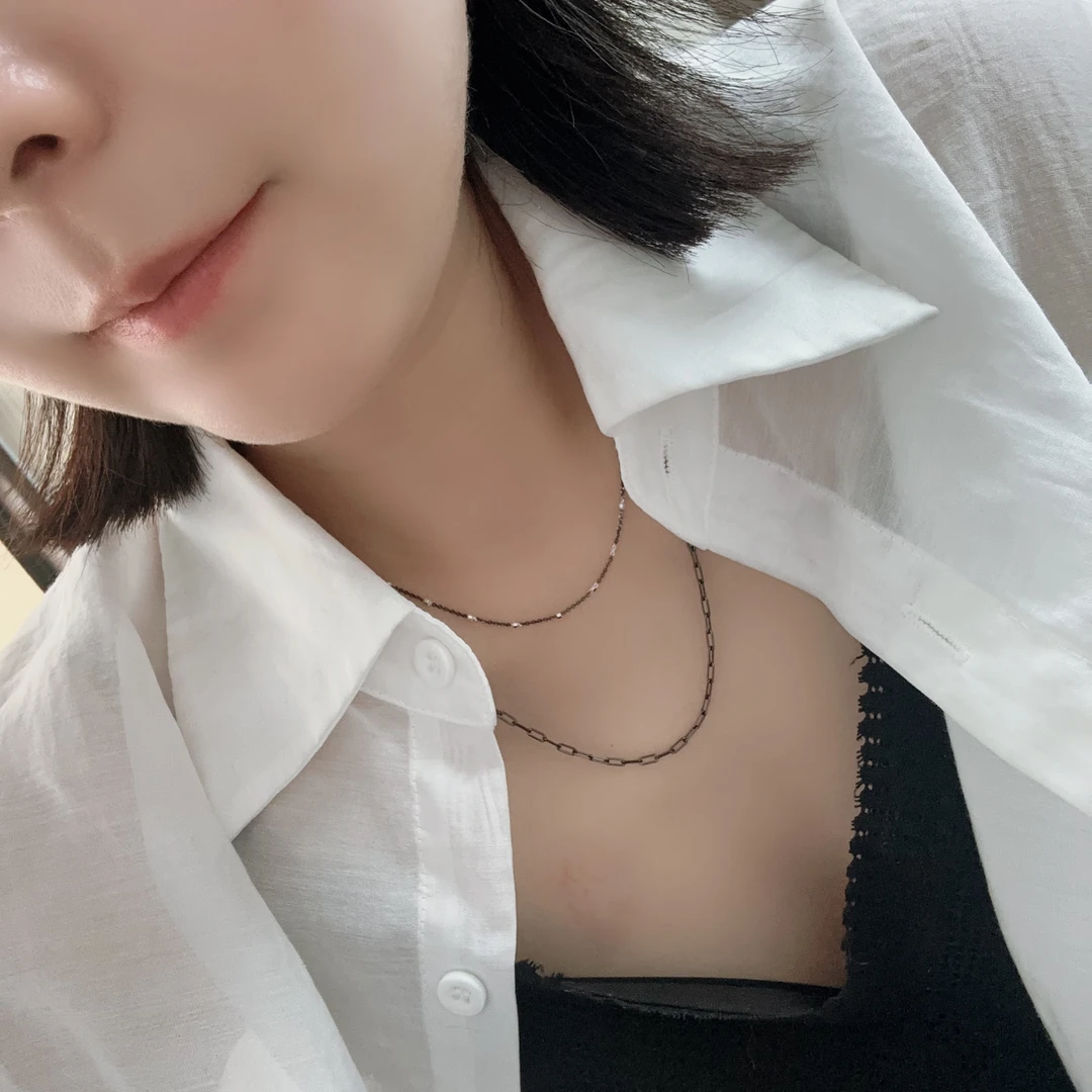 吊坠925银 意大利八角黑陶瓷百搭锁骨项链0089