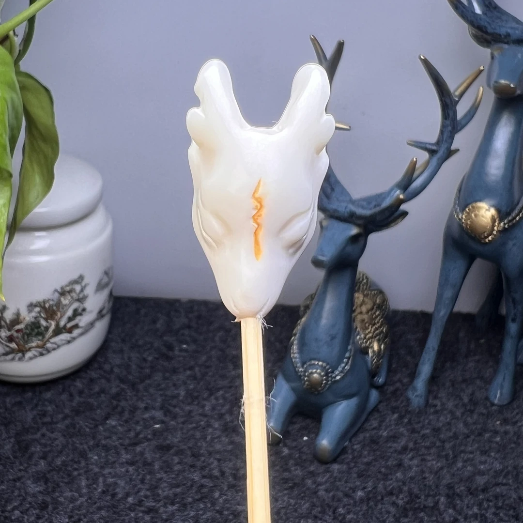 精美人工养殖鹿角雕刻小鹿头三通，尺寸17-18可爱