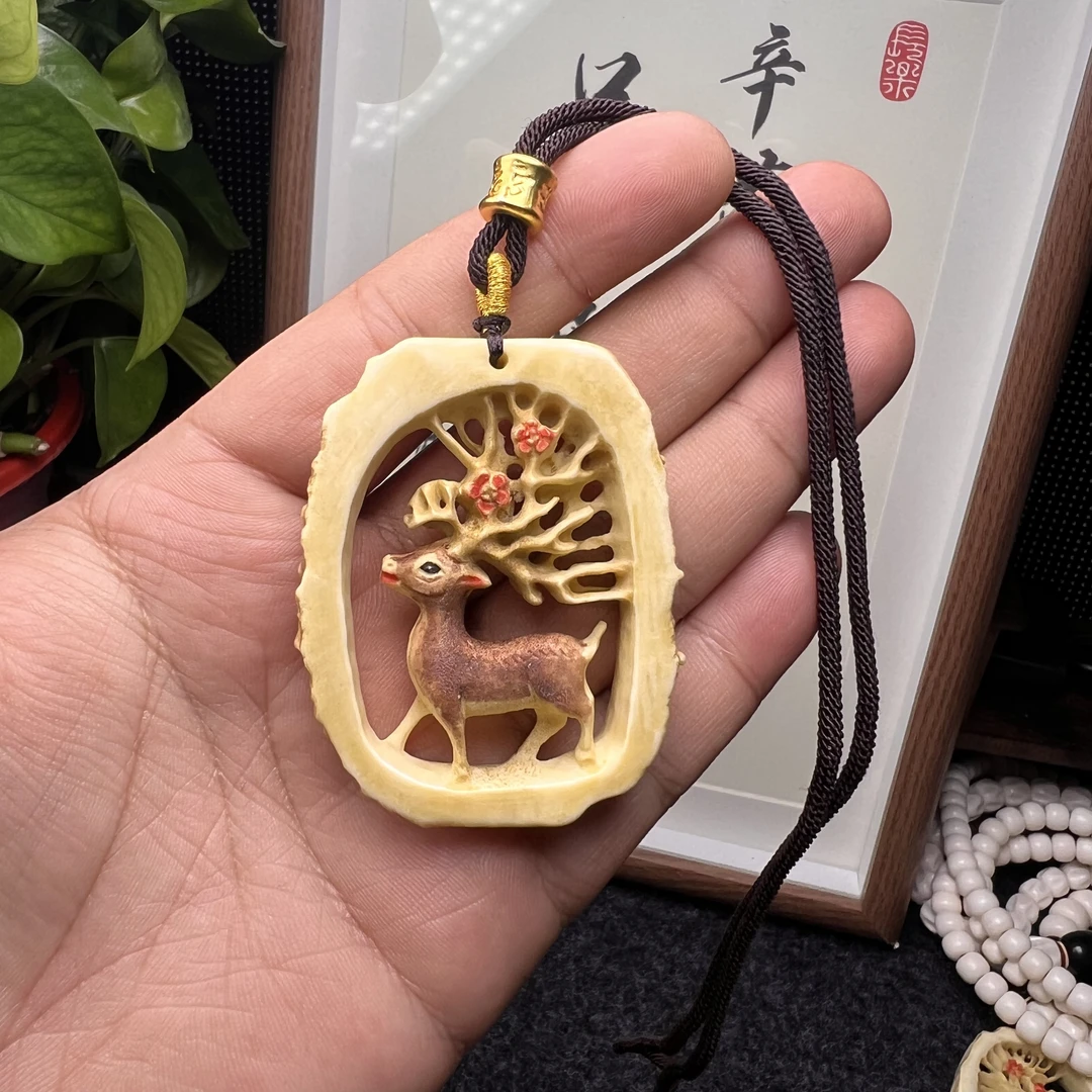精美人工养殖鹿角 雕刻升财有鹿牌子
