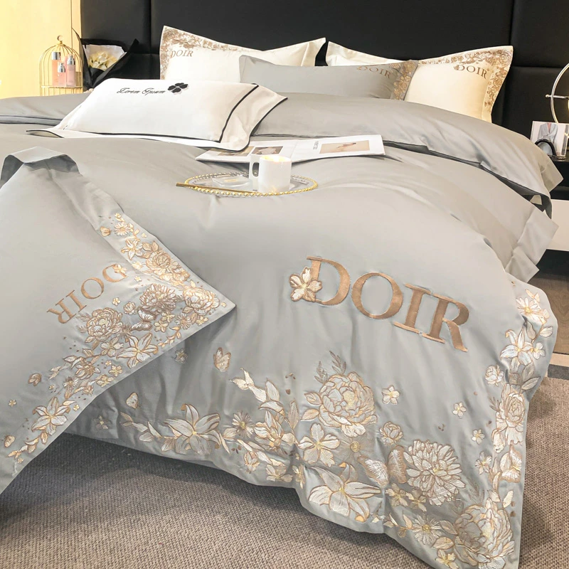 轻奢高档160支全棉长绒棉四件套感绣花被套丝滑欧式风床上用品