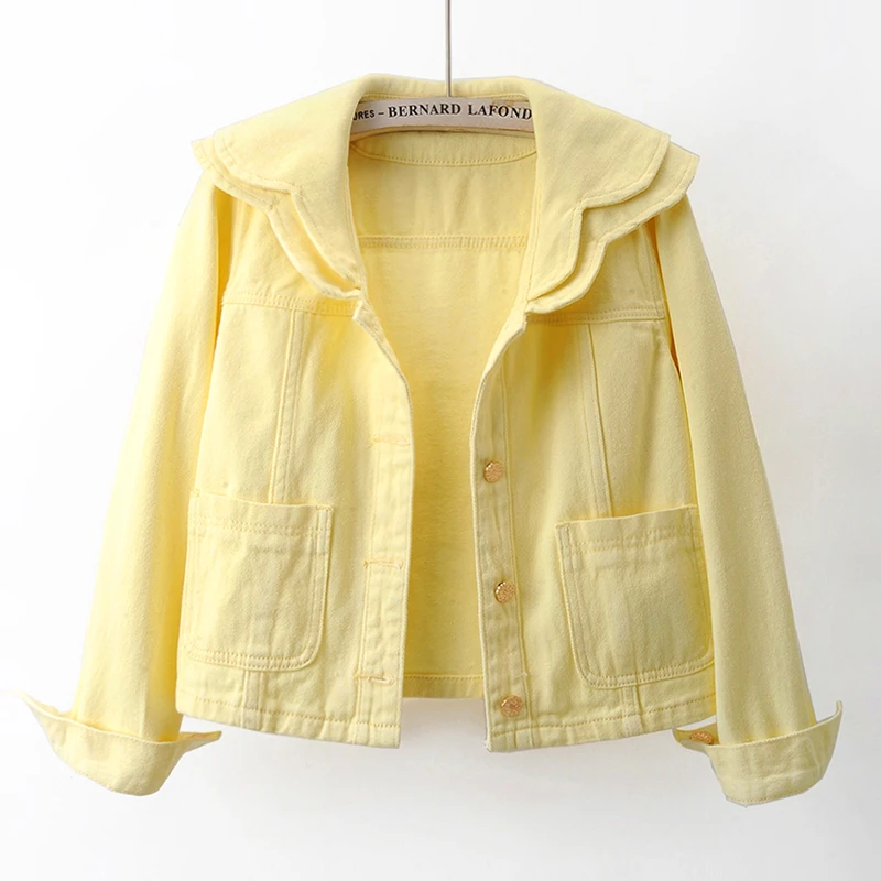 2025年春季新款高级娃娃领短款牛仔外套女宽松韩版夹克小个子上衣