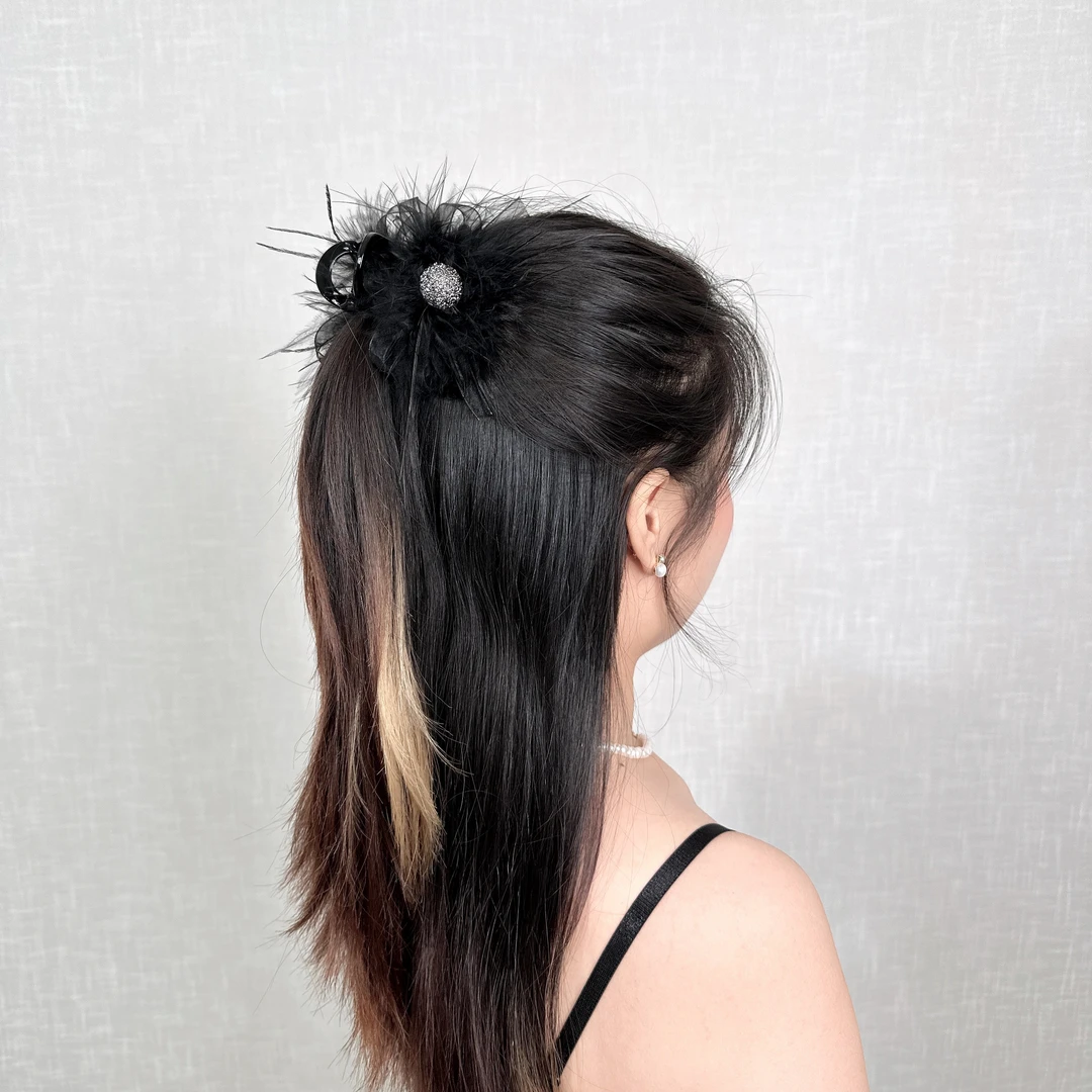 【听雪】超仙气质时尚浪漫毛毛8CM抓夹网红优雅闪锆发饰ins韩版