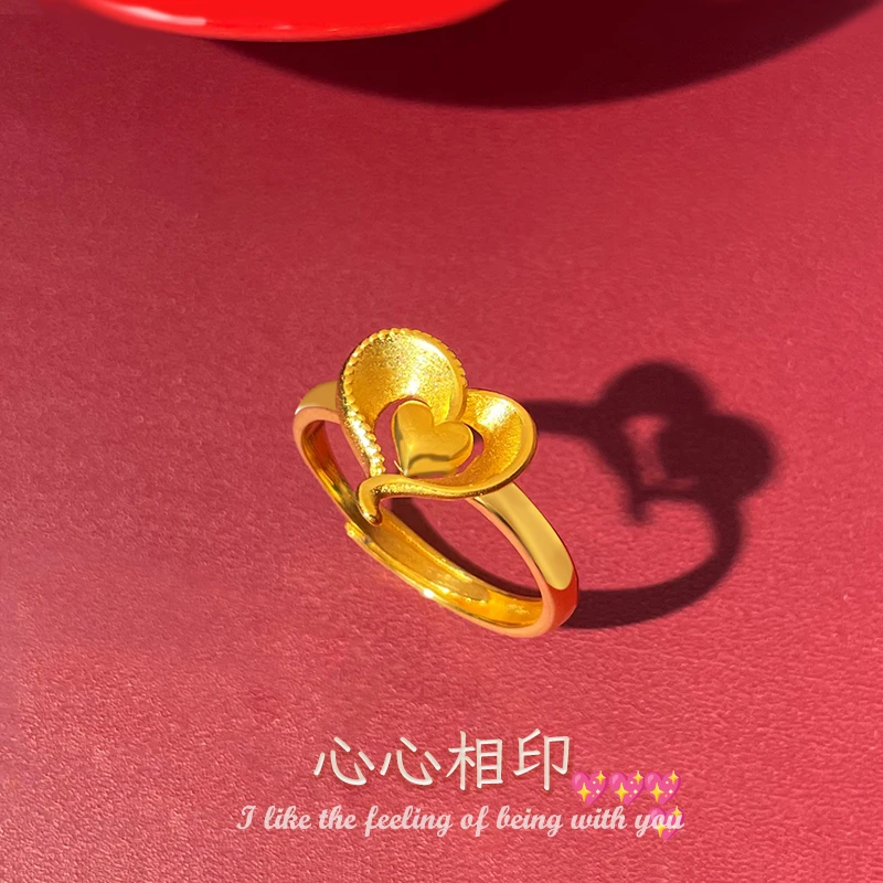 铜合金戒指 时尚简约心心相惜女款戒指首饰品爱心戒指开口可调节