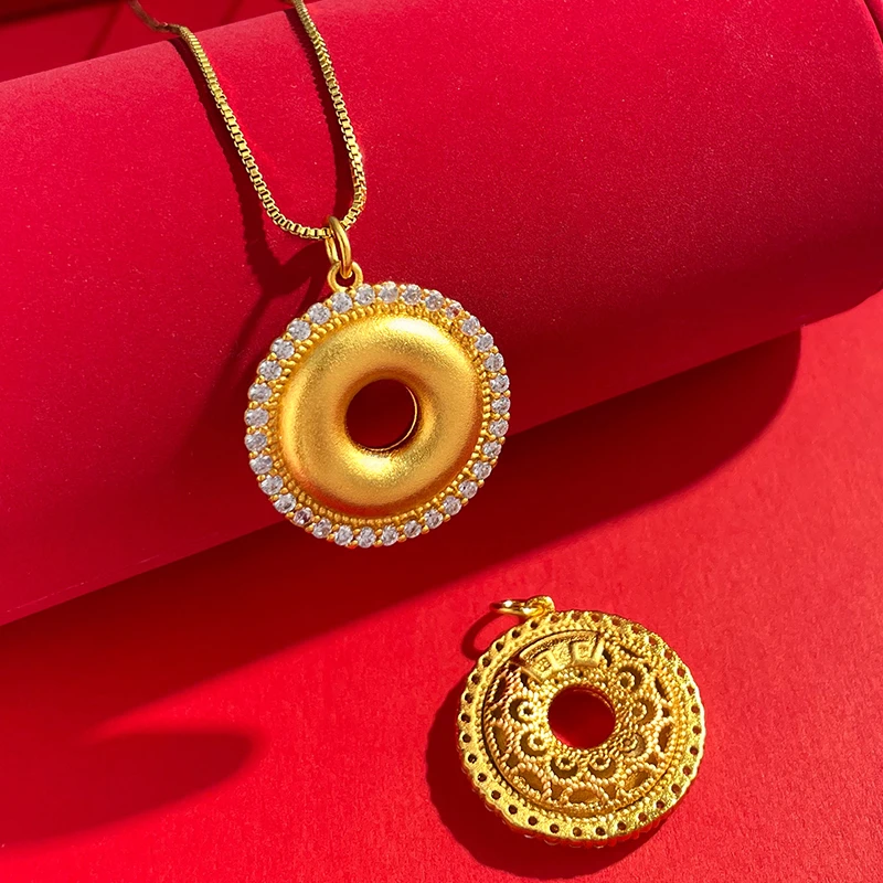 铜合金吊坠 隆隆金国潮新中式复古精美平安扣项链吊坠时尚项链女