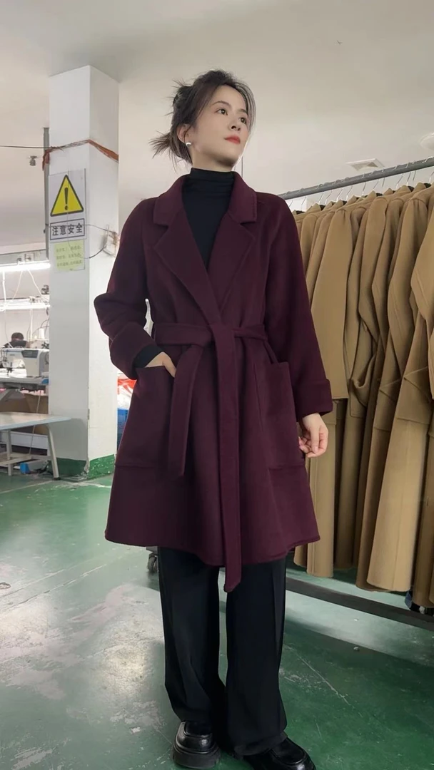 2024年秋冬时髦轻奢大衣中长款小个子手缝双面大衣9301#