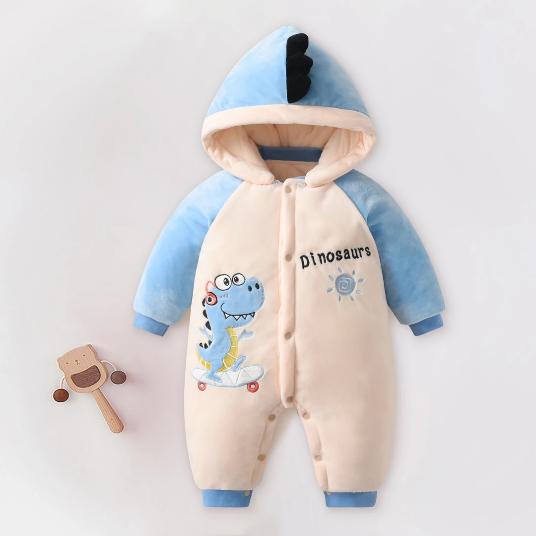 【加绒加厚】婴儿连体衣卡通新生儿哈衣爬服保暖珊瑚绒宝宝冬装秋冬