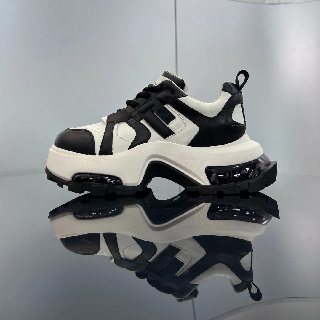 设计师款厚底老爹鞋女2024新款真皮黑白熊猫运动鞋增高鞋休闲板鞋