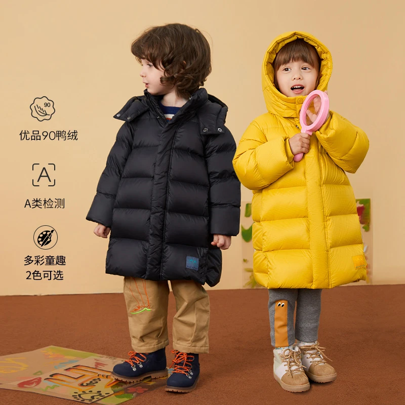 儿童秋冬加厚款宝宝羽绒服新款过膝中长款男童女童中小童洋气连帽