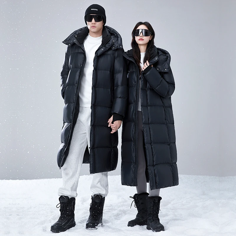 400克鹅绒服长款过膝超长羽绒服女2025新款加厚东北冬季情侣外套