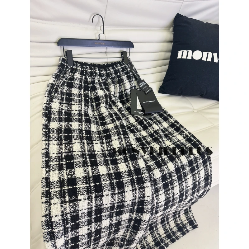 MoNvKiKiPlus2“黑白格“20%羊毛加厚小香风大板宽松阔腿长裤女#719