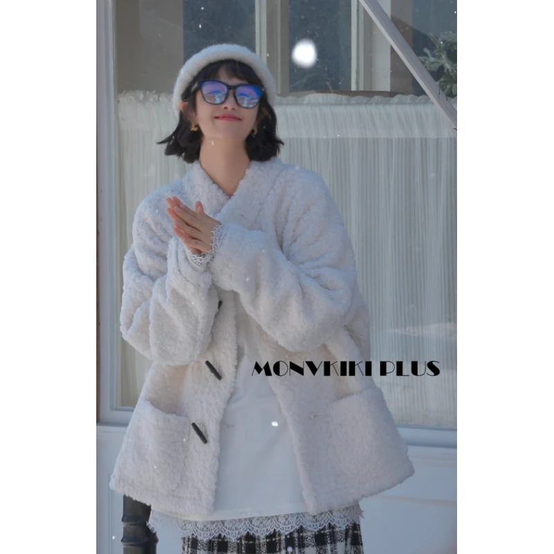 MoNvKiKiPlus2“飘雪“冬季厚韩版长袖慵懒宽松轻奢百搭外套#728
