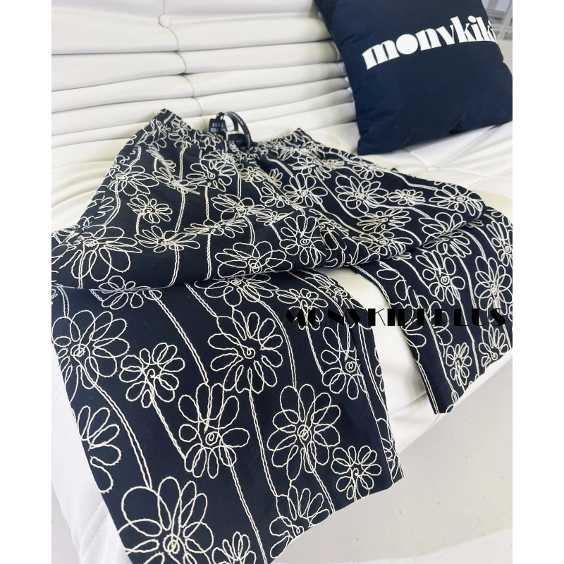 MoNvKiKiPlus2“爷爷泡的茶“棉90%宽松直筒条纹休闲阔腿长裤女#392