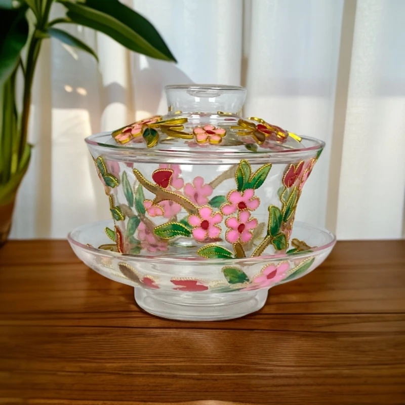 【开播福利】玻璃胎掐丝珐琅三才盖碗/一对