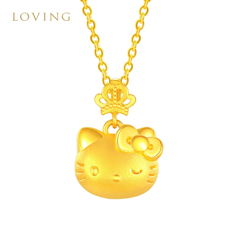 LOVING黄金哈喽KT猫吊坠999足金可爱猫咪项链送女友生日礼物