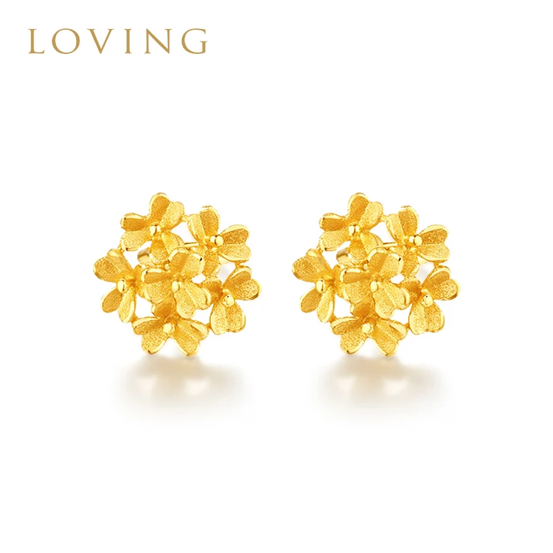 LOVING黄金耳钉女999足金繁花耳饰时尚耳环气质送女友生日礼物