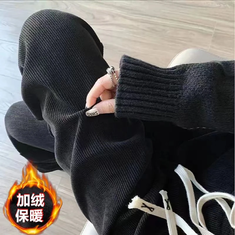 新款秋冬慵懒风加绒保暖加厚木棉绒显瘦高腰休闲百搭垂感直筒裤