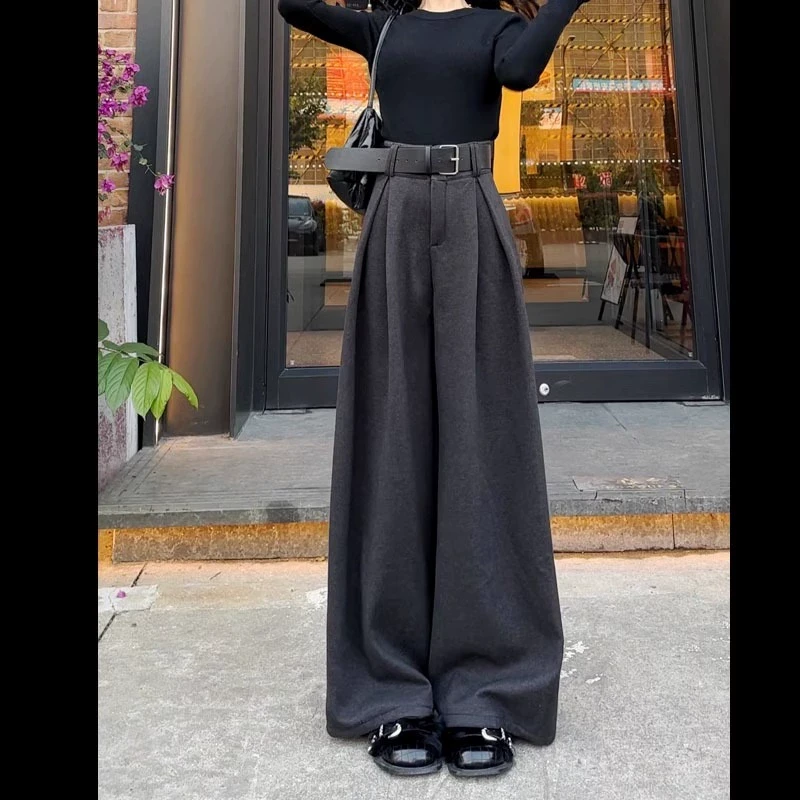 灰色阔腿裤女秋冬季新款西装裤高级感垂感宽松高腰直筒休闲长裤子