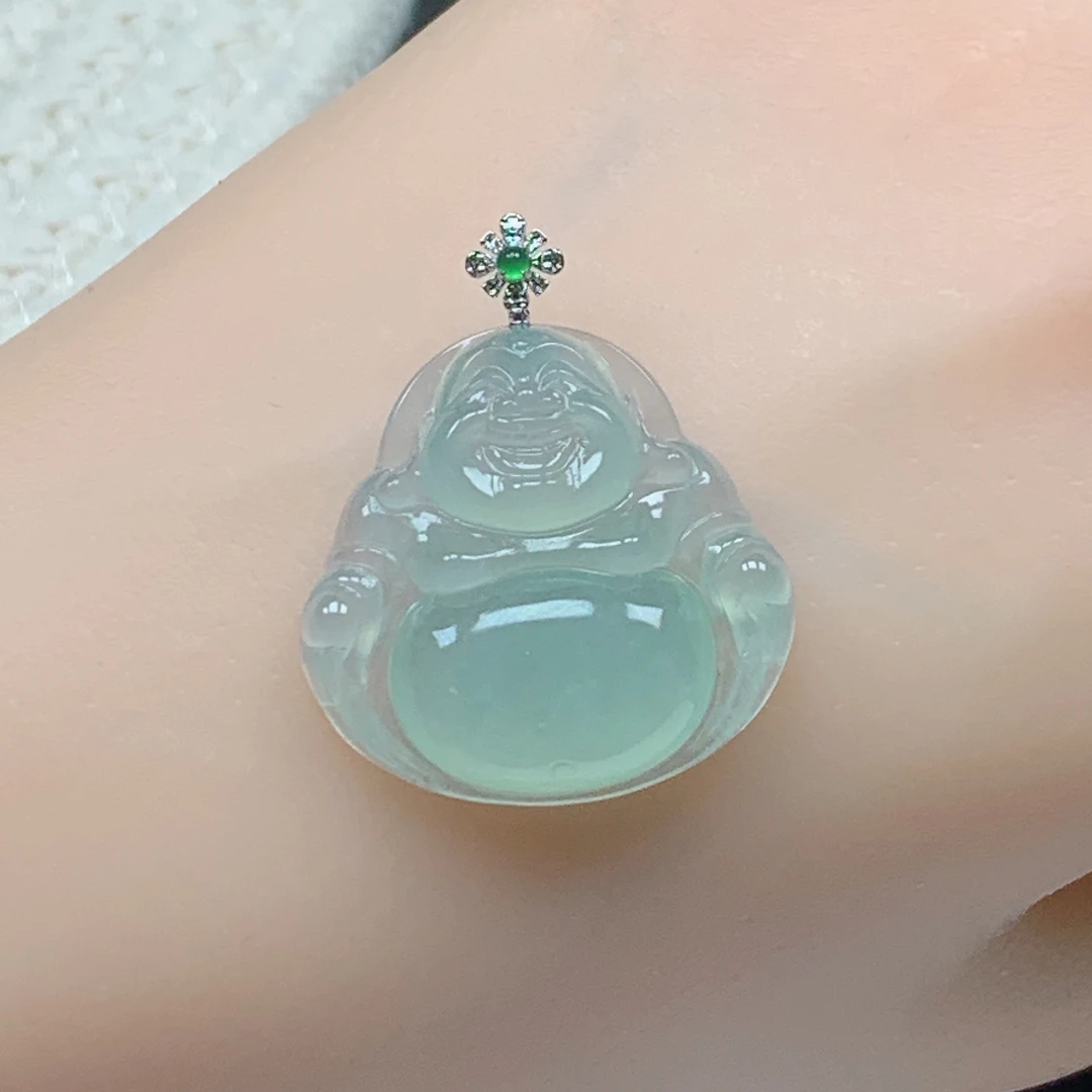 缅甸天然翡翠A货冰晴底佛公吊坠