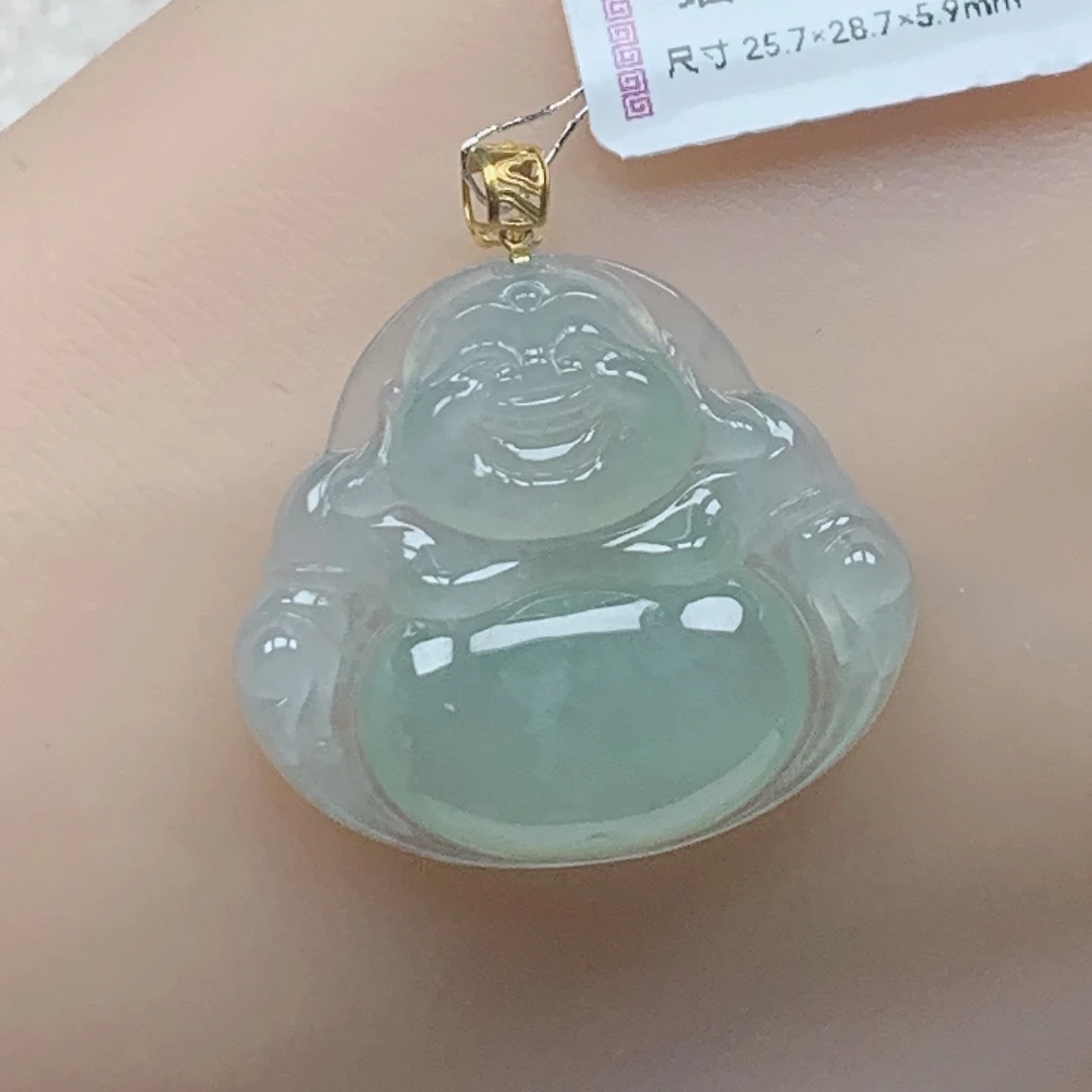 缅甸天然翡翠A货冰晴底佛公吊坠