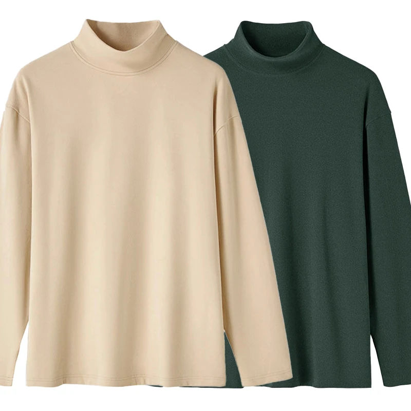 男士德绒2025秋冬季新款长袖纯色双面绒百搭ins潮半高领打底T恤衫
