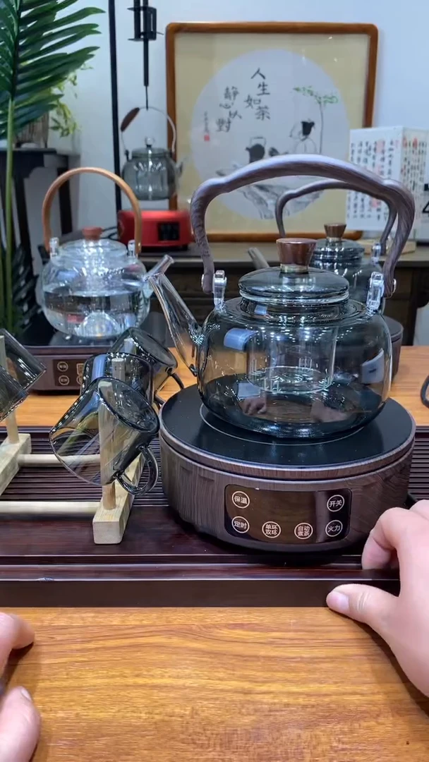 【闪购商品】玻璃套装F18木纹+拱梁黑壶+杯子杯架