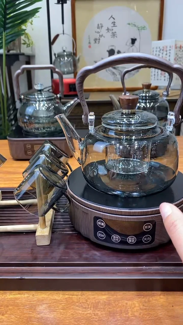 【闪购商品】玻璃套装F18木纹+拱梁黑壶+杯子杯架