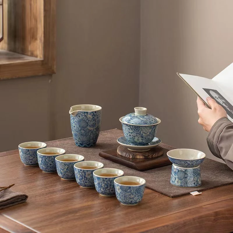 【无礼盒自用高档茶具套装】冰裂开片陶瓷青花家用轻奢中式茶具套装