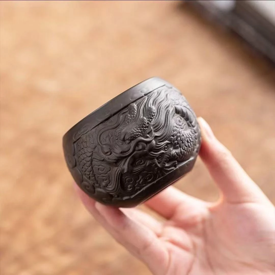 (宠粉补贴)高档紫砂浮雕盘龙杯紫砂茶具茶杯品茗杯功夫茶杯主人杯