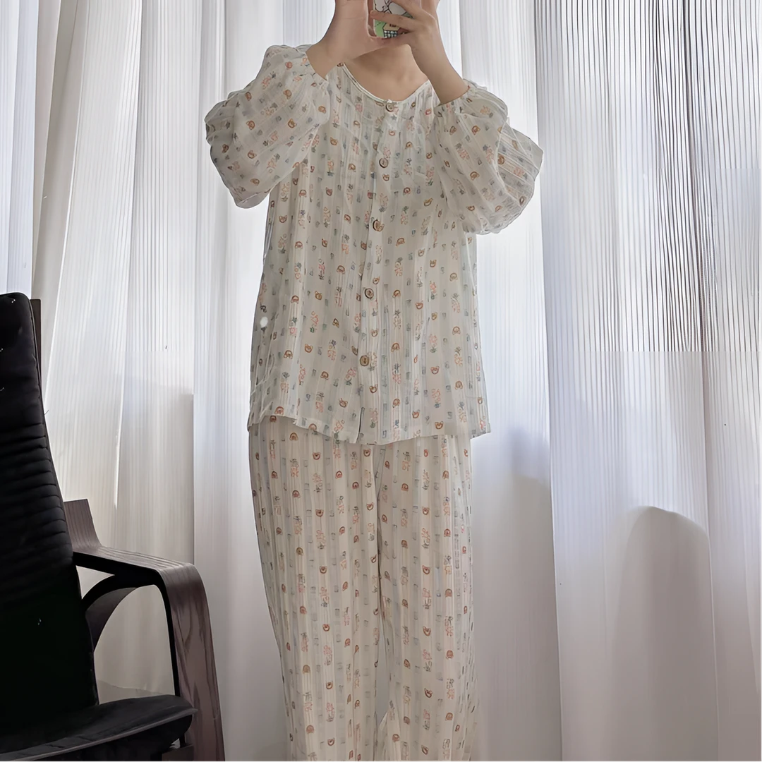 【棉纱小熊】2024新款女夏秋睡衣女家居服睡衣套装