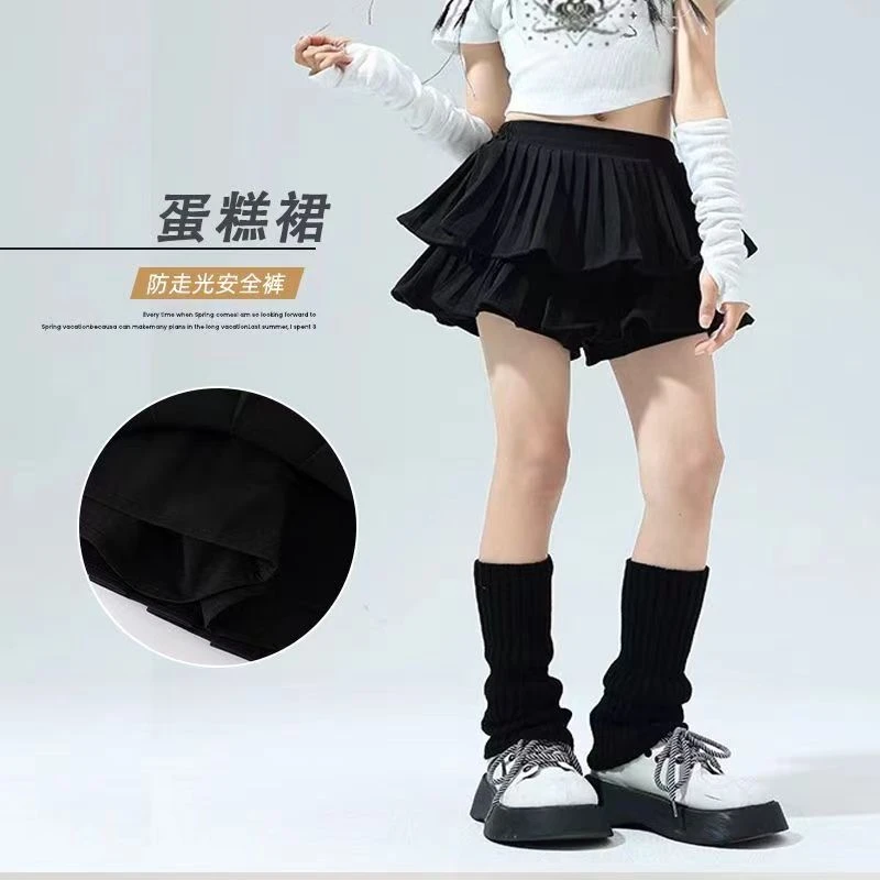 女童夏装短裙百褶裙中小童洋气时髦裙子2024新款黑色防走光夏季