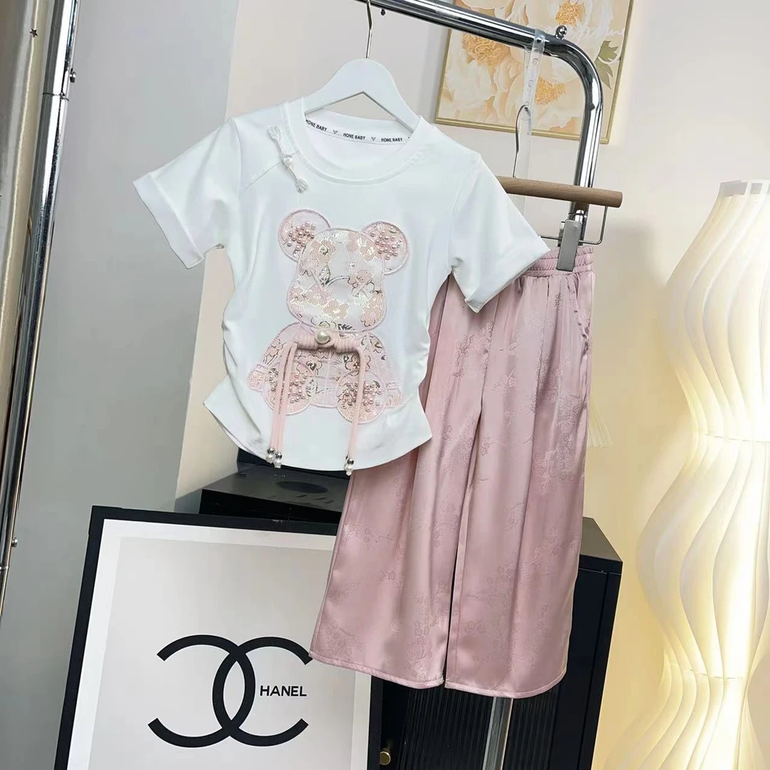 女童套装夏装儿童洋气时尚夏季休闲阔腿中国风绣花2024新款两件套