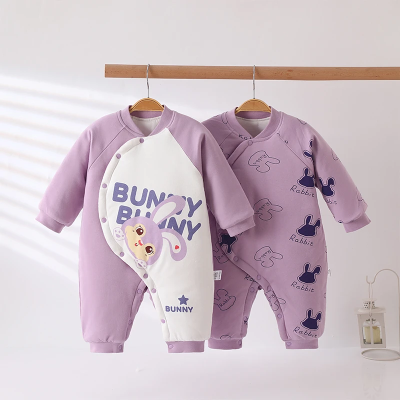 婴幼儿纯棉夹棉连体衣秋冬季棉服男女宝宝打底纯棉外穿克长袖爬服