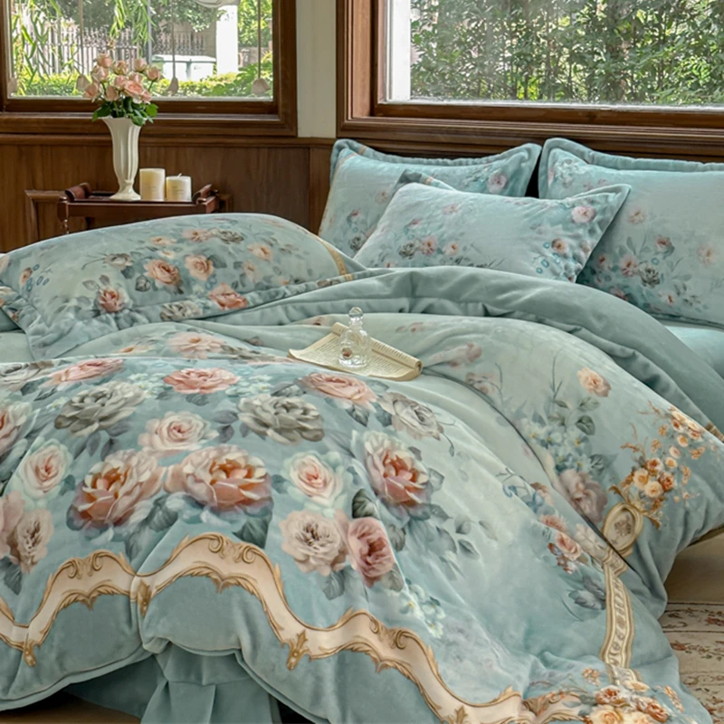 新款冬季加厚牛奶绒四件套加绒保暖珊瑚绒双面绒被套法兰绒床单