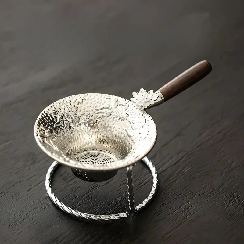 不锈钢茶叶过滤网锦鲤茶漏滤茶器架带底座滤茶器功夫茶具茶道配件