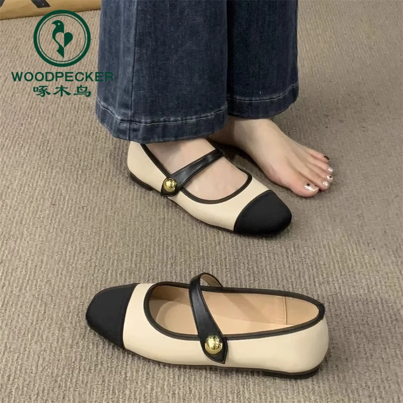 啄木鸟单鞋女平底玛丽珍鞋2025新款小香风瓢鞋温柔风晚晚鞋小皮鞋