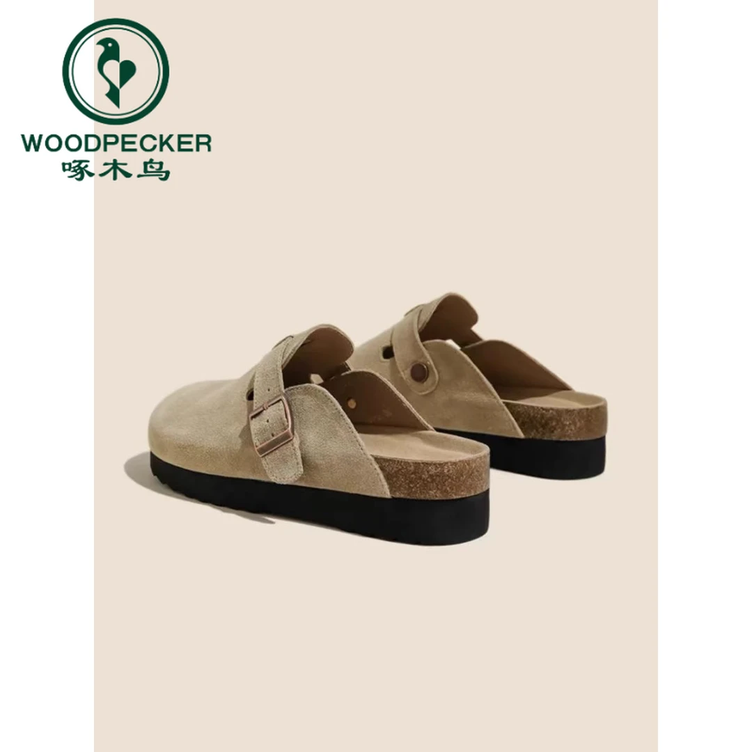 啄木鸟厚底勃肯鞋女2025年秋季新款包头半拖鞋外穿拖鞋软木博肯鞋