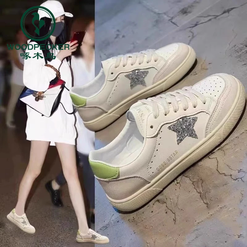 啄木鸟星星小白鞋女2025春季新款百搭运动鞋女学生平底休闲板鞋女