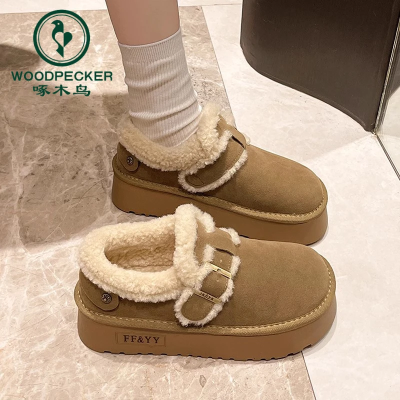 啄木鸟勃肯棉鞋女款2025新款冬季加绒保暖厚底博肯女鞋复古一脚蹬